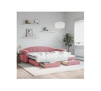 Slaapbank met onderschuifbed en lades 90x200 cm fluweel roze3197352