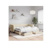 Vidaxl Lit De Jour Avec Gigogne Et Tiroirs Crème 90x200 Cm Tissu Multicolore
