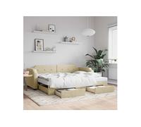 Slaapbank met onderschuifbed en lades 90x200 cm stof crÃmekleur3197674