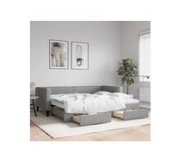 Vidaxl Lit De Jour Avec Gigogne Et Tiroirs Gris Clair 90x200 Cm Tissu Gris