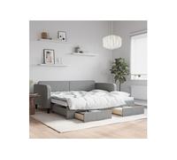 Vidaxl Lit De Jour Avec Gigogne Et Tiroirs Gris Clair 90x200 Cm Tissu Gris