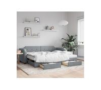 Vidaxl Lit De Jour Avec Gigogne Et Tiroirs Gris Clair 90x200 Cm Tissu Gris