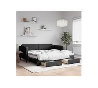 vidaXL Lit de Jour avec Lit Gigogne et Tiroirs, Canapé-lit avec Rangement, Lit d'Invité, Meuble de Chambre à Coucher Salon, Moderne, Noir 90x200 cm Tissu Noir