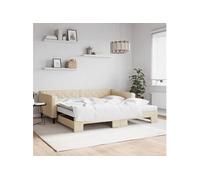 Vidaxl Lit De Jour Avec Gigogne Et Matelas Crème 100x200 Cm Tissu Multicolore