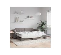 Slaapbank met onderschuifbed en matrassen 100x200 cm stof taupe3197660