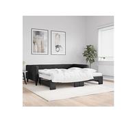 vidaXL Slaapbank met onderschuifbed en matrassen 100x200 cm stof zwart3196603 Noir G