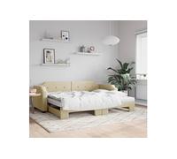 Slaapbank met onderschuifbed en matrassen 80x200 cm stof crÃme3197651