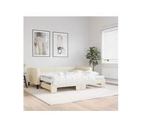 Vidaxl Lit De Jour Avec Gigogne Et Matelas Crème 90x200 Cm Tissu Multicolore