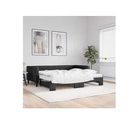 Lit de jour avec gigogne et matelas noir 90x200 cm tissu