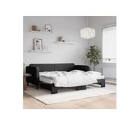 vidaXL Slaapbank met onderschuifbed en matrassen 90x200 cm stof zwart3196836 Noir G