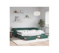 Vidaxl Lit De Jour Avec Gigogne Et Tiroirs Vert Foncé 90x200cm Velours Multicolore