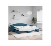 Slaapbank onderschuifbed en matrassen 100x200 cm fluweel blauw3197331