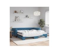 vidaXL Slaapbank onderschuifbed en matrassen 100x200 cm fluweel blauw3197801 Bleu G