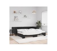 Slaapbank onderschuifbed en matrassen 100x200 cm fluweel zwart3196726