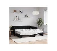 Slaapbank onderschuifbed en matrassen 100x200 cm fluweel zwart3197098