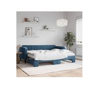 Slaapbank onderschuifbed en matrassen 90x200 cm fluweel blauw3197086