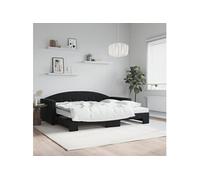 vidaXL Slaapbank onderschuifbed en matrassen 90x200 cm fluweel zwart3197329 Noir G