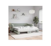 vidaXL Slaapbank onderschuifbed matrassen 100x200cm fluweel lichtgrijs3197094 Gris clair G