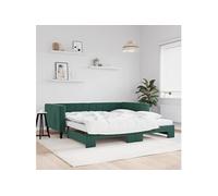 Vidaxl Lit De Jour Et Gigogne Et Matelas Vert Foncé 100x200 Cm Velours Multicolore