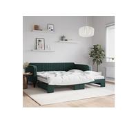 Vidaxl Lit De Jour Et Gigogne Et Matelas Vert Foncé 100x200 Cm Velours Multicolore
