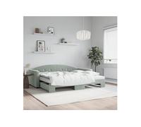 vidaXL Slaapbank onderschuifbed matrassen 90x200 cm fluweel lichtgrijs3197325 Gris clair G