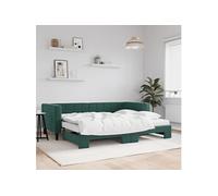 Vidaxl Lit De Jour Avec Gigogne Et Matelas Vert Foncé 90x200cm Velours Multicolore