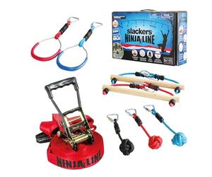 Slackers Schildkröt USA Set d´Apprentissage Ninja Line, 11 mètres de Parcours Ninja, Set Comprenant 11 pièces, la Sangle Peut être utilisée comme Slackline, 7 Accessoires de suspensions