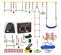 ALPIDEX Enfants Ninja Slackline 15 m Obstacles Parcous Set Nœuds Echelle Corde Balançoire Échelle Escalade Accessoires Extensible Warrior Course Jardin, Stil:Max