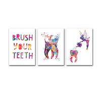 Slagman Affiche Dentaire Dent Fée Arrosage Mur Art Impressions sur Toile Aquarelle Peinture Clinique Dentiste 3 Pièces Mur Photos Chambre d'enfants Décoration De La Maison 16"X24"X3Pcs sans Cadre