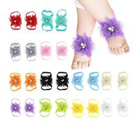 Slakerbe 12 paires de sandales pieds nus, sandales pieds nus pour bébés, jolis accessoires pour chaussures de bébé, sandales pieds nus en dentelle avec nœud pour nouveau-nés et tout-petits