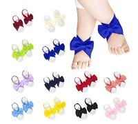Slakerbe 12 paires de sandales pieds nus, sandales pieds nus pour bébés, jolis accessoires pour chaussures de bébé, sandales pieds nus en dentelle avec nœud pour nouveau-nés et tout-petits