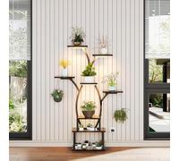Slakerbe Support pour plantes avec lumière de croissance, 122 cm, en bois et métal, étagère d'angle à 8 étages, étagère de support incurvée, pour l'intérieur, le jardin, le balcon, noir