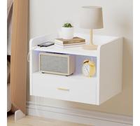 Slakerbe Table de chevet moderne avec éclairage LED réglable, 1 tiroir, 1 prise AC, 2 ports USB, 1 compartiment ouvert, 40 x 30 x 30 cm, pour chambre à coucher, salon, blanche