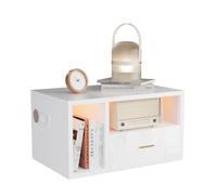 Slakerbe Table de chevet moderne avec éclairage LED réglable, 1 tiroir, 2 prises AC, 3 ports USB, 2 compartiments ouverts, 50 x 40 x 67,5 cm, pour chambre à coucher, salon, blanche