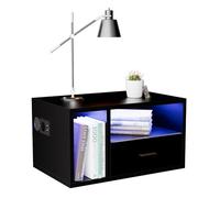 Slakerbe Table de chevet moderne avec éclairage LED réglable, 1 tiroir, 2 prises AC, 3 ports USB, 2 compartiments ouverts, 50 x 40 x 67,5 cm, pour chambre à coucher, salon, noir