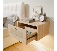 Slakerbe Table de chevet suspendue murale avec éclairage LED réglable - Table de chevet moderne - Meuble de chambre à coucher avec 1 tiroir - 40 x 30 x 20 cm - Pour chambre à coucher, salon