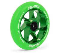 Slamm Roue d'équipe de 110 mm vert et vert | Roue simple pour trottinette Stunt avec noyau en aluminium | Dureté 88A super rebond et polyuréthane haute densité | Roulements chromés ABEC-9 montés