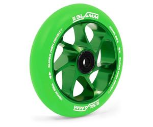 Slamm Roue d'équipe de 110 mm vert et vert | Roue simple pour trottinette Stunt avec noyau en aluminium | Dureté 88A super rebond et polyuréthane haute densité | Roulements chromés ABEC-9 montés