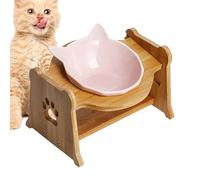 Slanted Cat Bowl, Anti Vomiting Pet Dish, Elevated Ceramic Feeder, Digestion Aid Cat Bowl, Slow Feed Dish, Small Dog Elevated Baowl, Puppy Feeding Station, Bamboo Base Baowl, Easy Clean Pet, Er