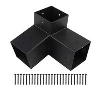 Slanted Roof Pergola Bracket Wall Mount for 4x4 inch Posts | 3-Way & Unidirectional Steel Gazebo Hardware Kit with Screws for Outdoor Garden Structure (Black)(Right 15°)