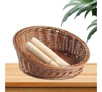 Slanted Woven Basket, Food Holder For Bread And Fruits, Wicker Kitchen Display Tray, Versatile Tabletop Organizer, Keys Wallets Candy, Cookies Storage, Home Decor