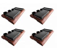 SLATEEX® Lot de 4 planches à steak avec stéatite en bois d'acacia 40 cm avec plateau en acier inoxydable, 3 bols à sauce et bol de service