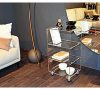 Slato Cleo Grande Table basse à quatre étagères avec roues de salon, salon, vitrine avec roues, table latérale canapé, design moderne en cristal acrylique transparent, fabriqué en Italie