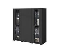 Slavia Maison Buffet Bahut Caro HB120 avec Éclairage LED, Commode Couleur Noir Graphite, Vitrine Moderne avec Verre et Cadre Noir, Étagères Réglables, Push to Open