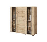 Slavia Maison Buffet Bahut Caro HB120 avec Éclairage LED, Commode Couleur Wotan, Vitrine Moderne avec Verre et Cadre Noir, Étagères Réglables, Push to Open