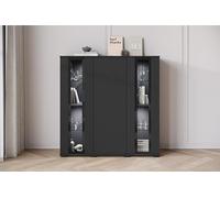Slavia Maison Buffet Bahut Caro HB120 Commode pour Le Salon ou la Chambre à Coucher, Noir Graphite, Vitrine Moderne avec Verre et Cadre Noir, Étagères Réglables, Push to Open
