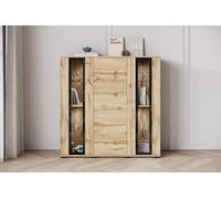 Slavia Maison Buffet Bahut Caro HB120 Commode pour Le Salon ou la Chambre à Coucher Wotan, Vitrine Moderne avec Verre et Cadre Noir, Étagères Réglables, Push to Open
