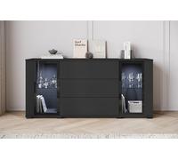 Slavia Maison Buffet Bahut Caro SB150 avec 3 Tiroirs, Commode de Couleur Noir Graphite, Commode pour Le Salon ou la Chambre à Coucher, Vitrine Moderne avec Verre et Cadre Noir, Push to Open