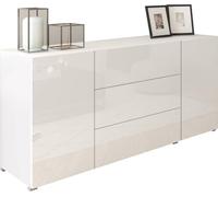 Slavia Maison Commode Chambre Berlin 150, Meuble de Rangement 3 Tiroirs 2 Portes, Commode pour Le Salon, Design Moderne, Panneau Stratifié, Blanc Mat et Façades Blanc Brillant