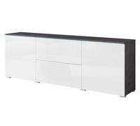 Slavia Maison Commode Chambre Vera 180cm avec Éclairage LED, Meuble de Rangement, Commode pour Le Salon, Portes et Tiroirs, Verre Décoratif, Push-to-Open, Corps Matera et Façades en Blanc Brillant